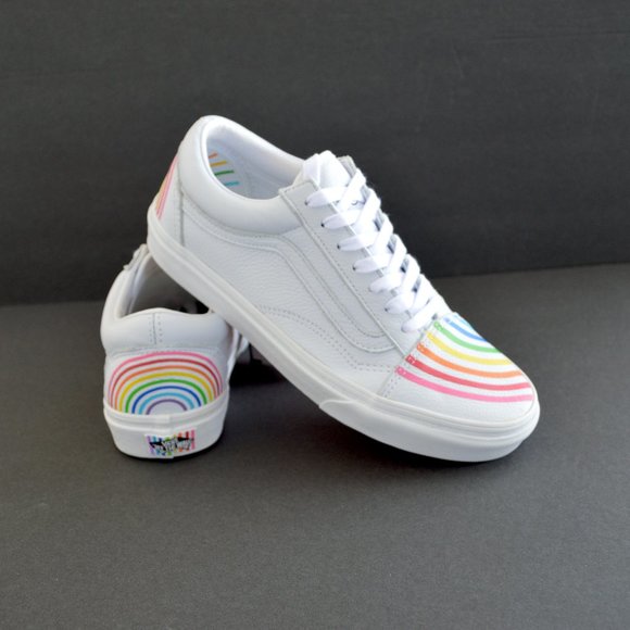 VANS OLD SKOOL FLOUR SHOP RAINBOW WHITE LEATHER SNEAKER SHOES NEW - Picture 12 of 14